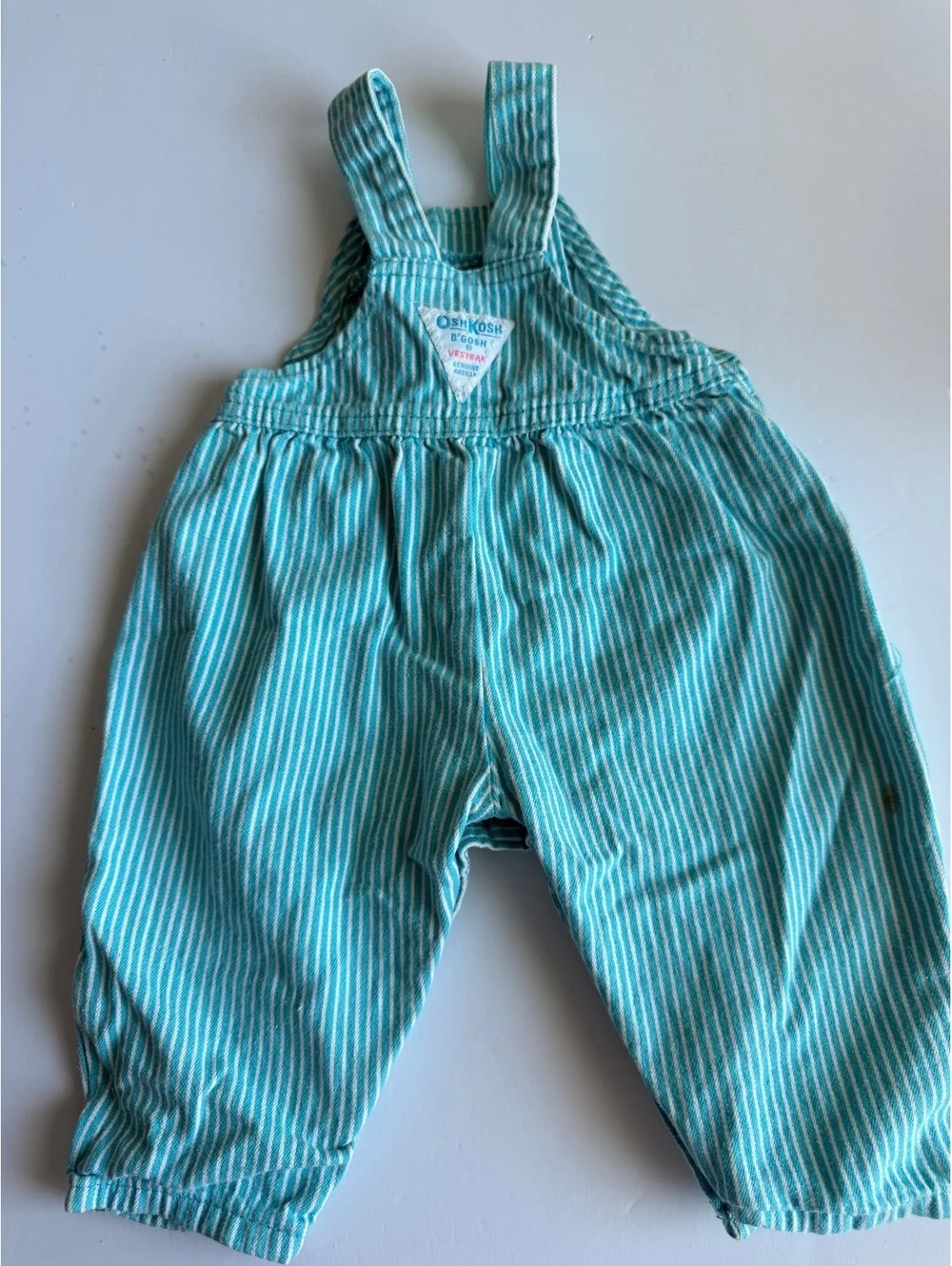 Vintage USA OshKosh B'Gosh Aqua Striped Overalls 3-6M